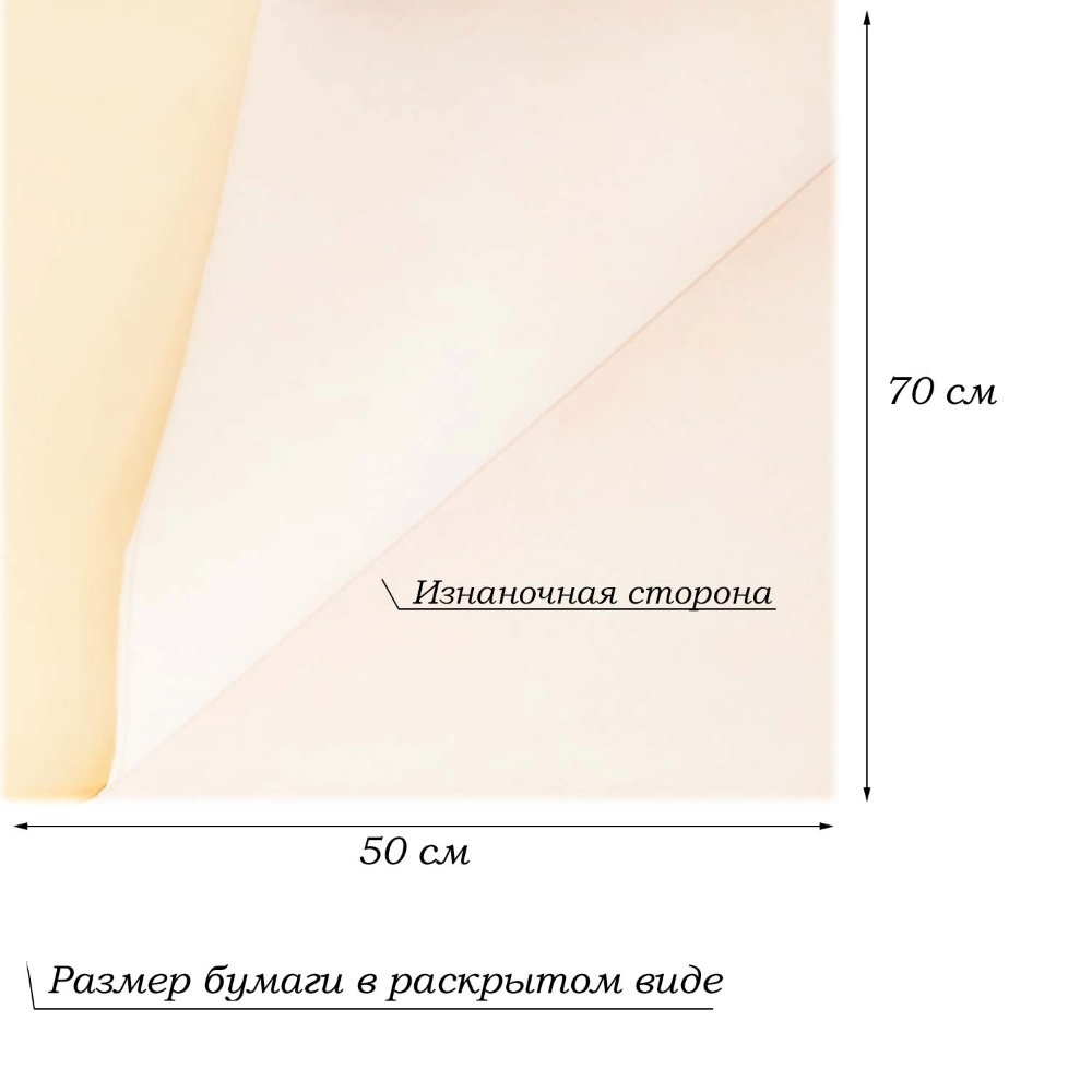 Бумага тишью перламутровая односторонняя 70х50см, 20 листов 38г/м, персиковый