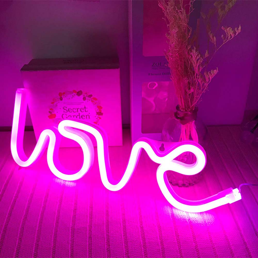 Неоновая подвеска "LOVE" 35 х 12 см от батареек и USB, розовый