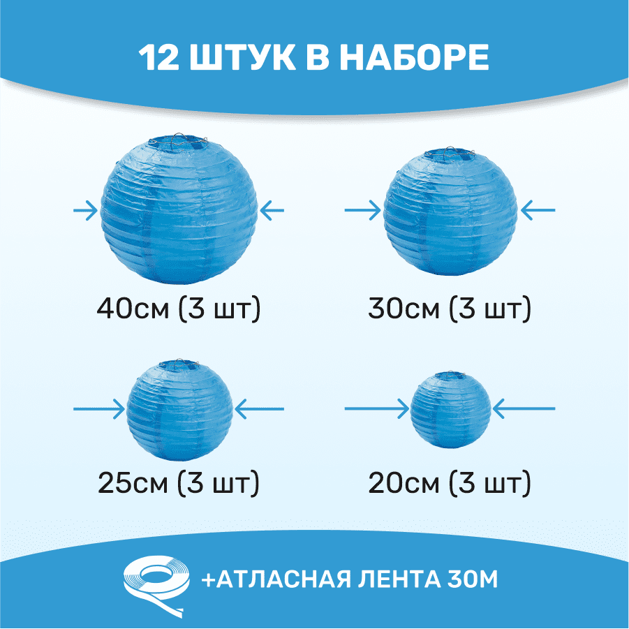 Комплект подвесные фонарики 12 шт синий