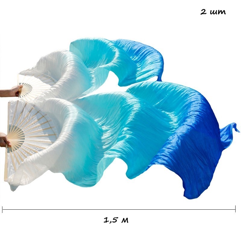 Веер-вейл для танцев 2 шт 57см х 1,5м №3, белый+синий+т.синий