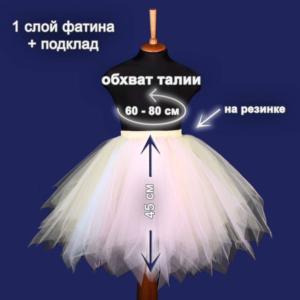 Юбка-пачка взрослая 45 см желтый+св.розовый+голубой №18