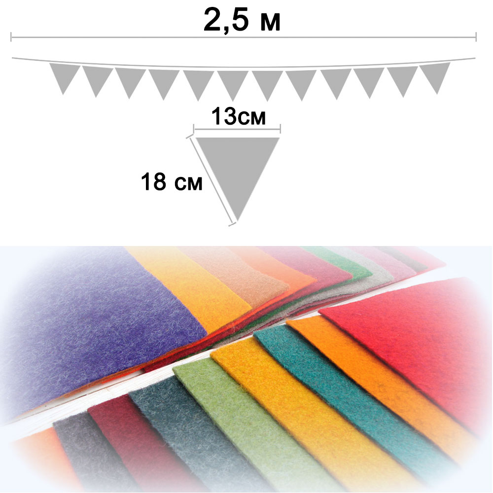Гирлянда флажковая из фетра № 18 (13 х 18 см)  2,5 м