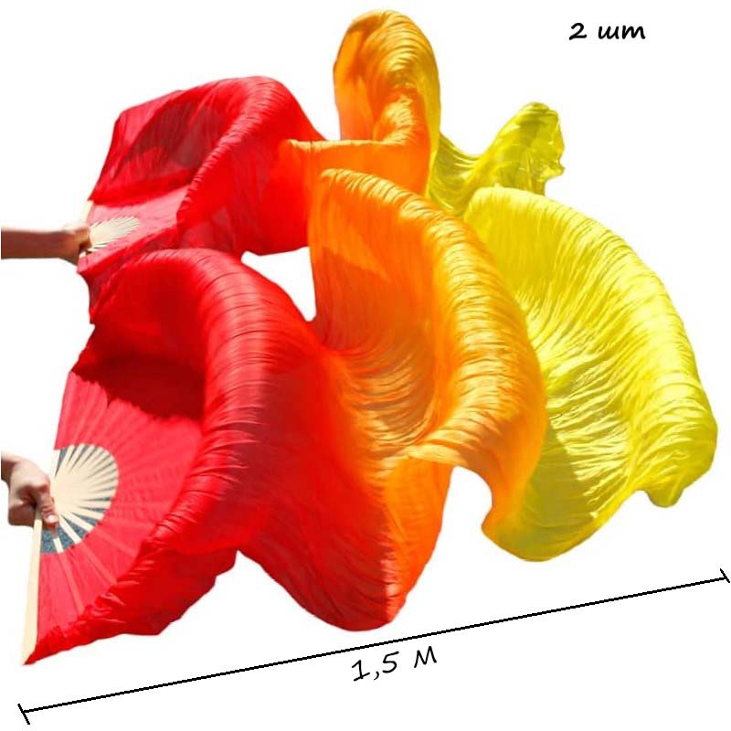 Веер-вейл для танцев 2 шт 57см х 1,5м №3, красный+св.оранжевый+желтый