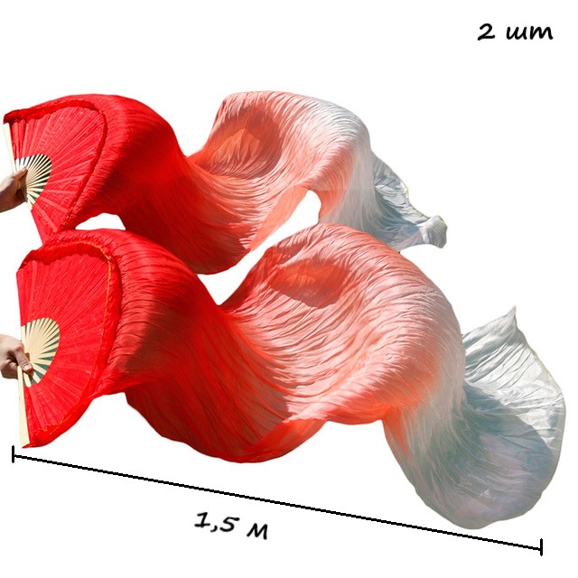 Веер-вейл для танцев 2 шт 57см х 1,5м №3, красно-белый