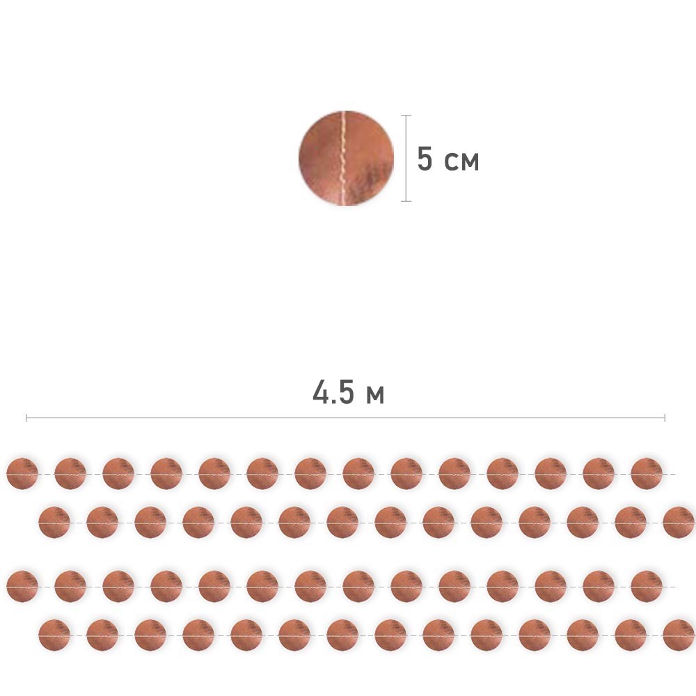 Гирлянда "Кружочки" металлик 5 см х 4,5 м, Розовое Золото Гирлянда "Кружочки" металлик 5 см х 4,5 м, Розовое Золото
