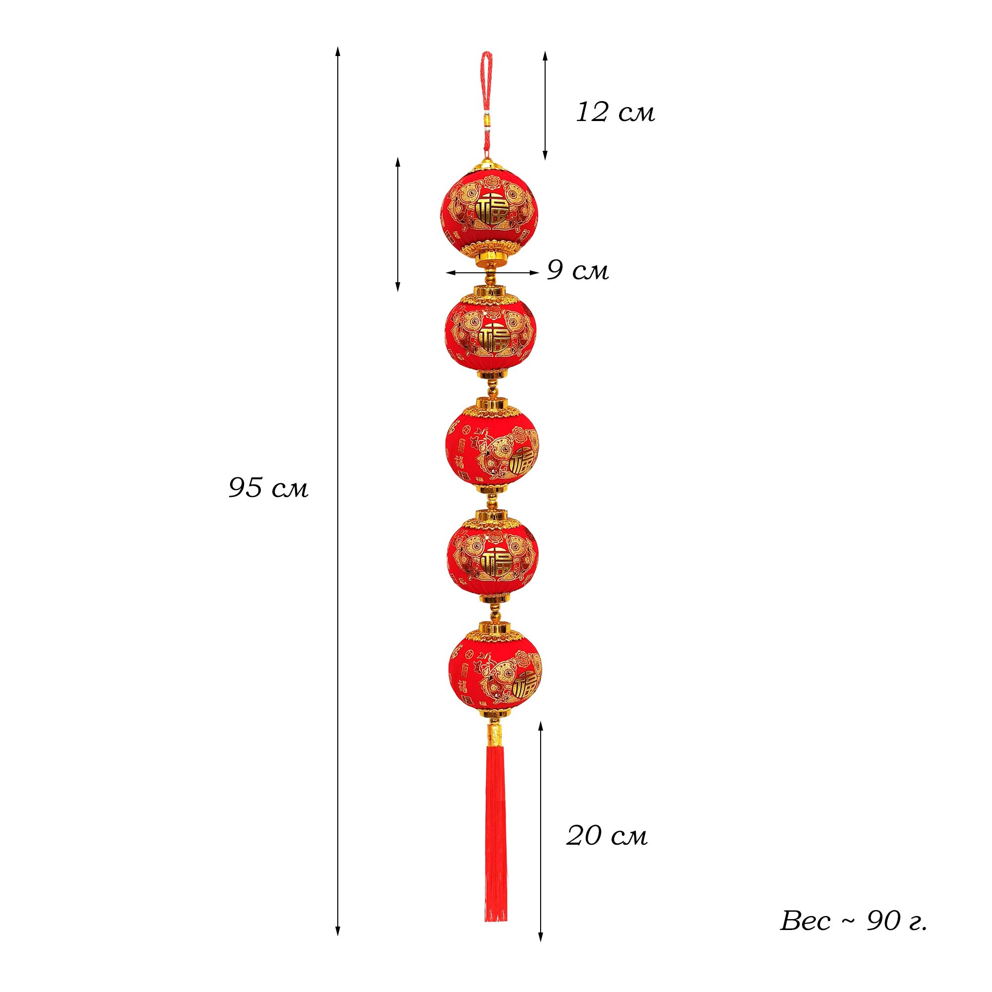 Китайская подвеска с рисунком 9х95см, Фонарики