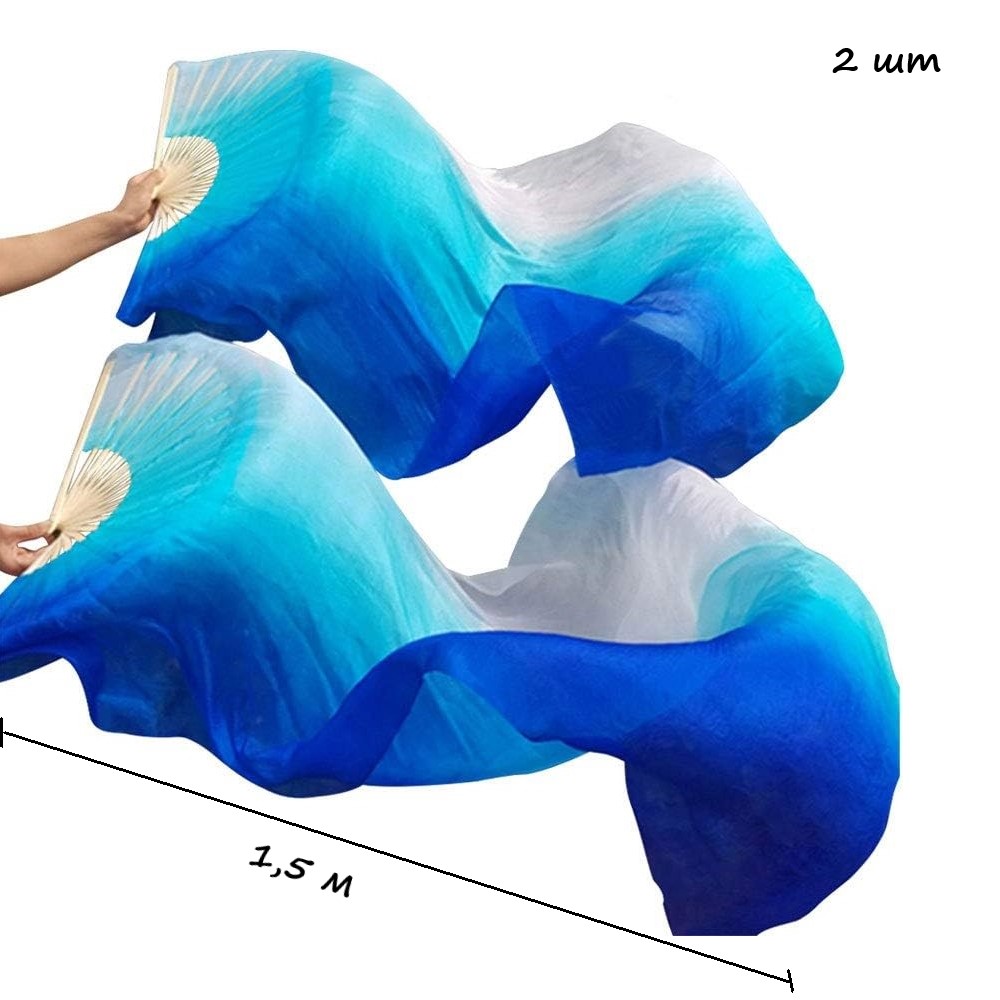 Веер-вейл для танцев 2 шт 57см х 1,5м №3, т.синий+синий+белый