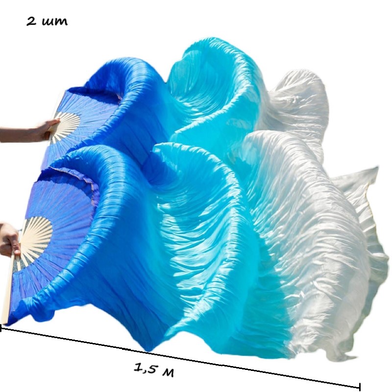 Веер-вейл для танцев 2 шт 57см х 1,5м №3, т.синий+синий+белый