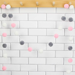 Гирлянда на веревке с помпончиками 3 см х 30 шт х 3 м, №8 ассорти