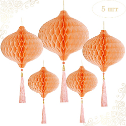 Бумажное украшение Шары-соты с кисточкой НАБОР 5 шт, персиковый